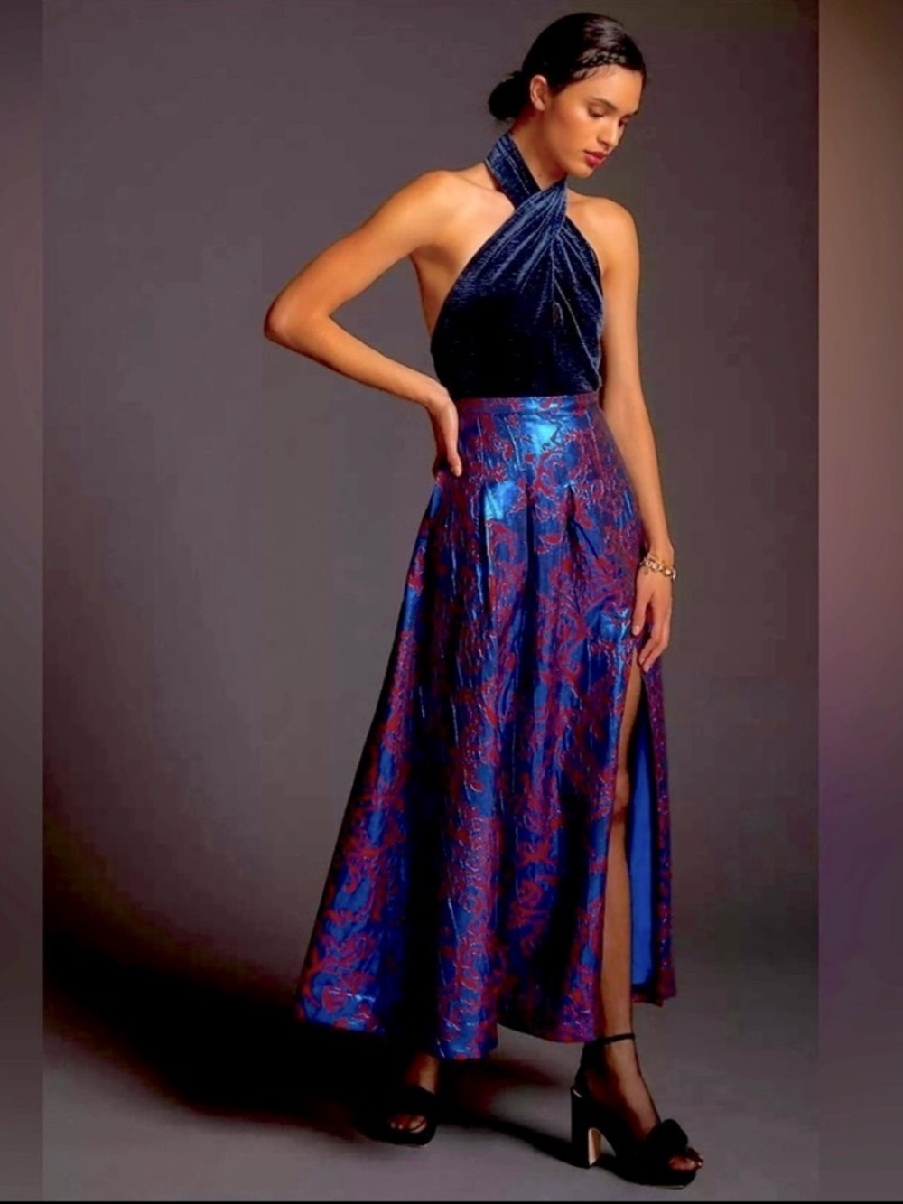 Anthropologie Maeve Pleated Shimmer Maxi Skirt Size 4 NWT